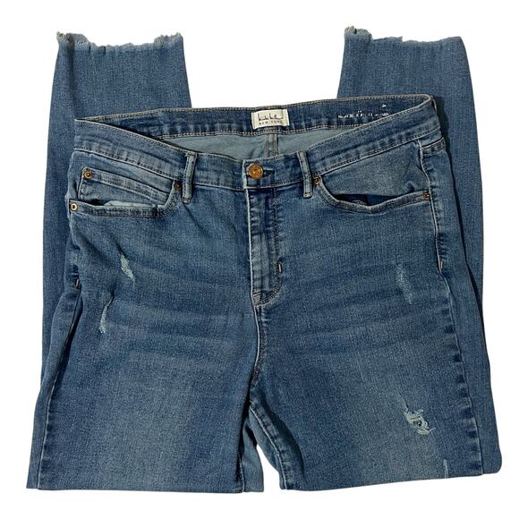 Nicole Miller (12) Soho High Rise Ankle Skinny Jeans Mid Wash Distressed Raw Hem - Picture 1 of 12